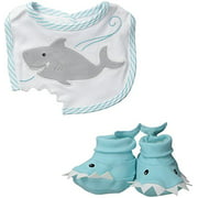 Baby Aspen Bib and Booties Gift Set , Chomp and Stomp Shark , 0-9 Month