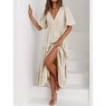 thumbnail image 2 of Apricot Womens Long Casual A-Line Dress With Puff Sleeves, Pleated Waist And Flared Ruffle Hem, 2 of 5