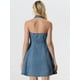 thumbnail image 3 of Vestidos de mezclilla para mujer Vestido camisero con botones y cuello halter Azul Claro XS, 3 of 5