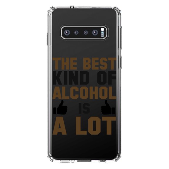 DistinctInk Clear Shockproof Hybrid Case for Samsung Galaxy S10 (6.1" Screen) - TPU Bumper Acrylic Back Tempered Glass Screen Protector - The Best Kind of Alcohol is A LOT