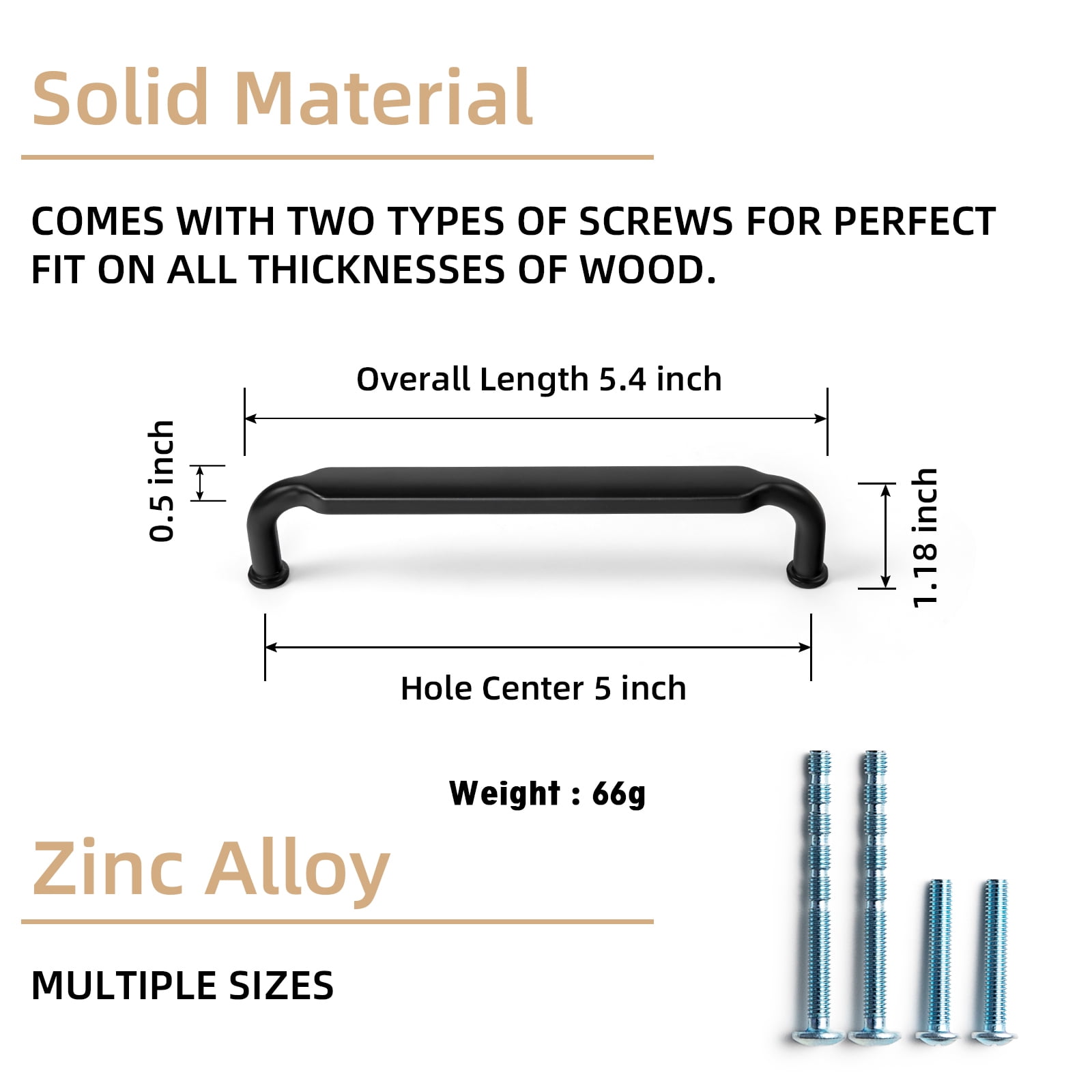 Goo-Ki 6 Pack 5''(128mm) Hole Center Matte Black Cabinet Pulls, Zinc Alloy Minimalist Style Cabinet Handles for Drawer,Dresser,Cupboard Wardrobe Cabinet