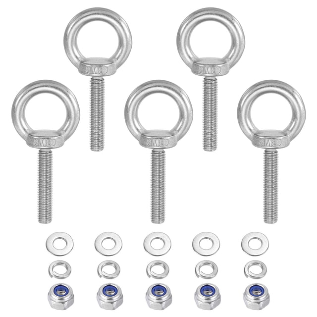 Uxcell M8 x 50mm Ojal de Elevación con Shoulder 304 Acero Inoxidable Anillo de Elevación Tornillo con Tuercas y Arandelas 5Pcs