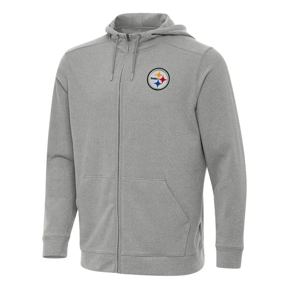 Men's Antigua Heather Gray Pittsburgh Steelers Effortless Full-Zip Hoodie