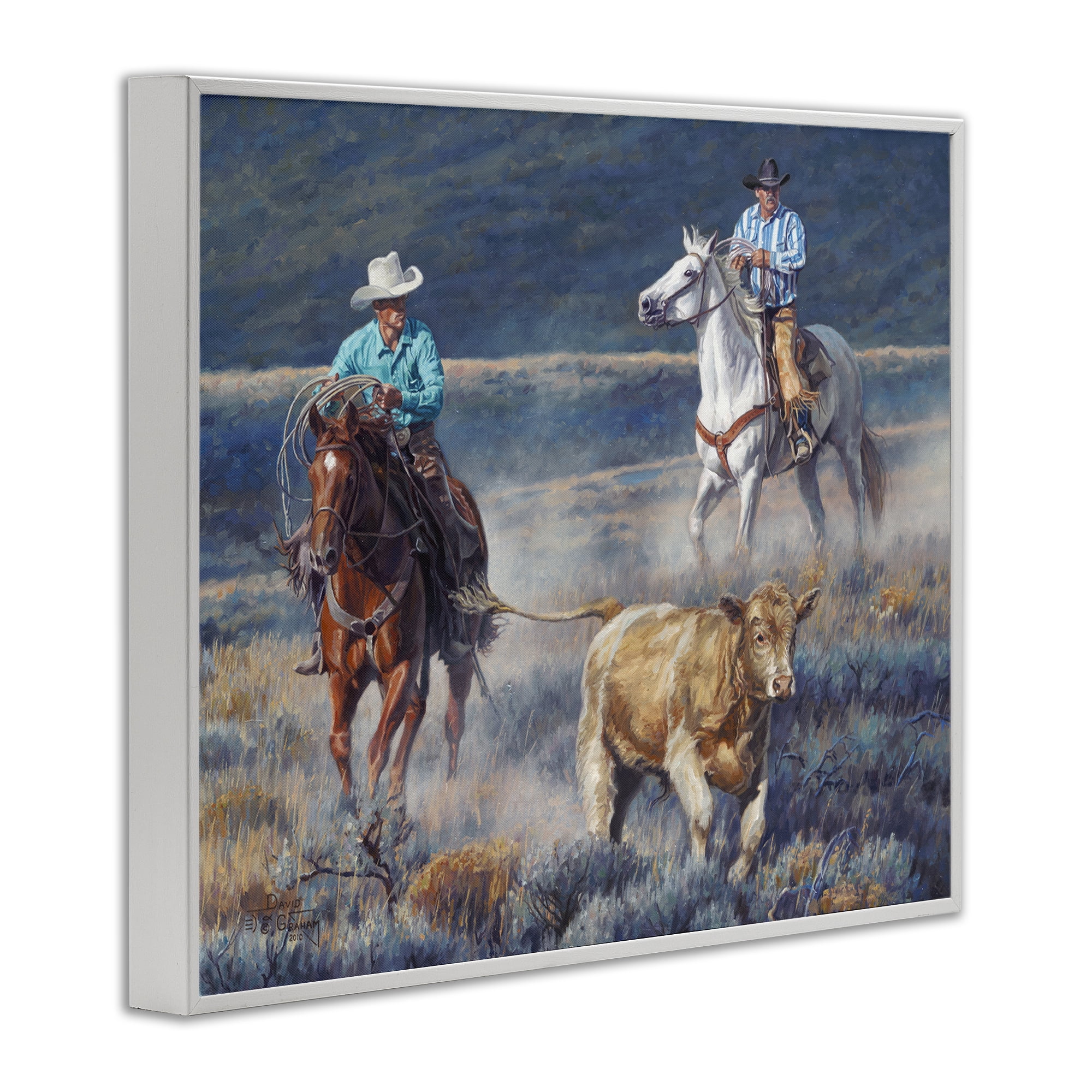 Stupell Industries The Chase Cowboys Landscape Painting White Framed Art Print Wall Art, 30 x 24