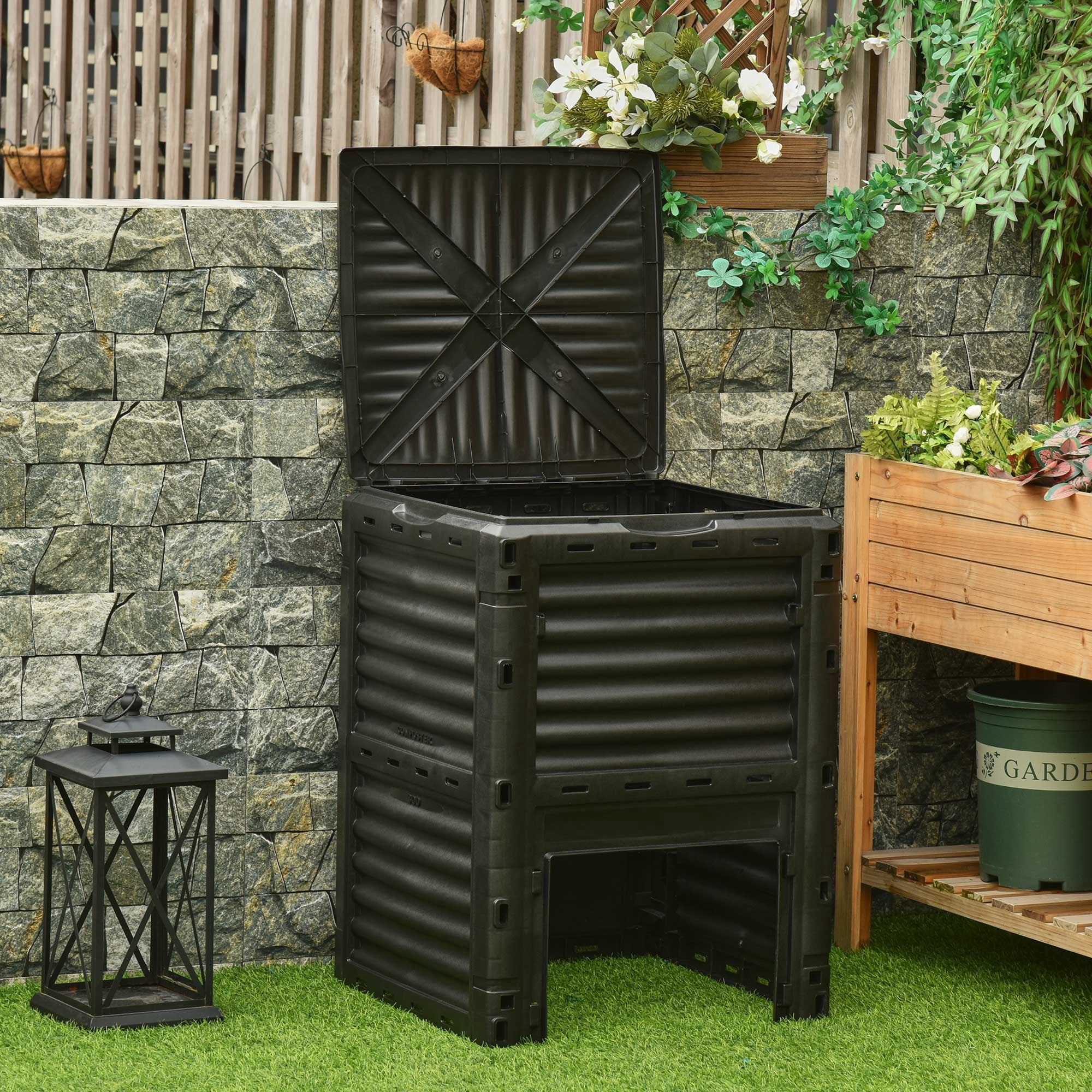 Garden Compost Bin 80 Gallon Outdoor Large Capacity Composter Fast Create Fertile Soil Aerating Box, Easy Assembly, Black