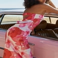 thumbnail image 4 of PENGXIANG Women Cutout Backless Bodycon Bandeau Tube Dress Ruffle Printed Maxi Long Dresses, 4 of 6