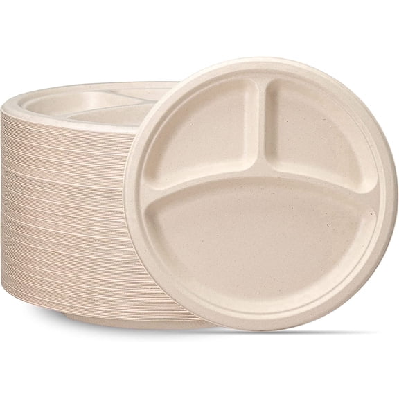 100% Compostable 10 Inch Heavy-Duty Plates [125 Pack] Eco-Friendly Disposable Sugarcane Paper Plates - Brown Unbleached