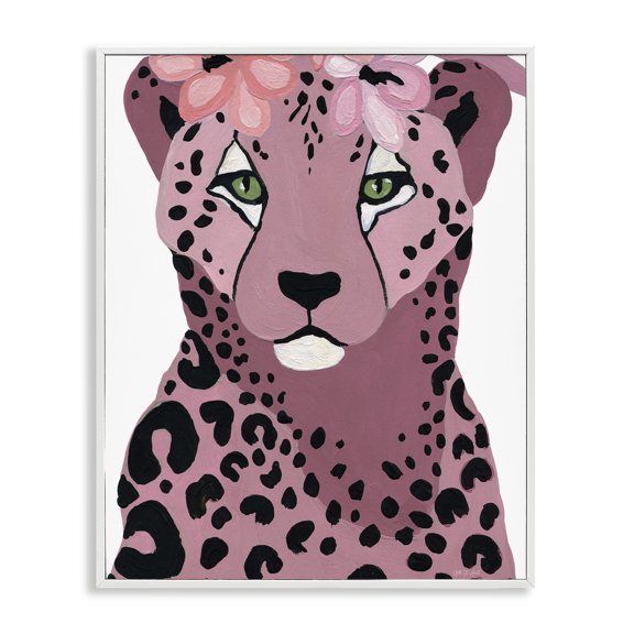 Stupell Industries Cheetah with Pink Blossoms Animals & Insects Painting White Framed Art Print Wall Art, 11 x 14