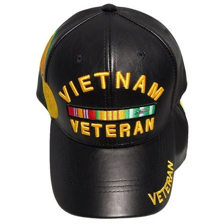 Vietnam Veteran With Medal On Side Black Adjustable Embroidered Cap Hat