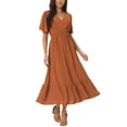 thumbnail image 1 of INSPIRE CHIC Robe Bohème pour Femme à Volants Manches Courtes Col en V Pois Suisses Robe Midi à Étages Robe de Plage Smockée Caramel m, 1 of 5