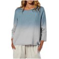 thumbnail image 2 of Hueook Shirts for Women Trendy Fashion Women's Casual Printed Round Neck 3/4 Sleeve T-shirt Loose and Comfortable Tops Light Blue M, 2 of 8