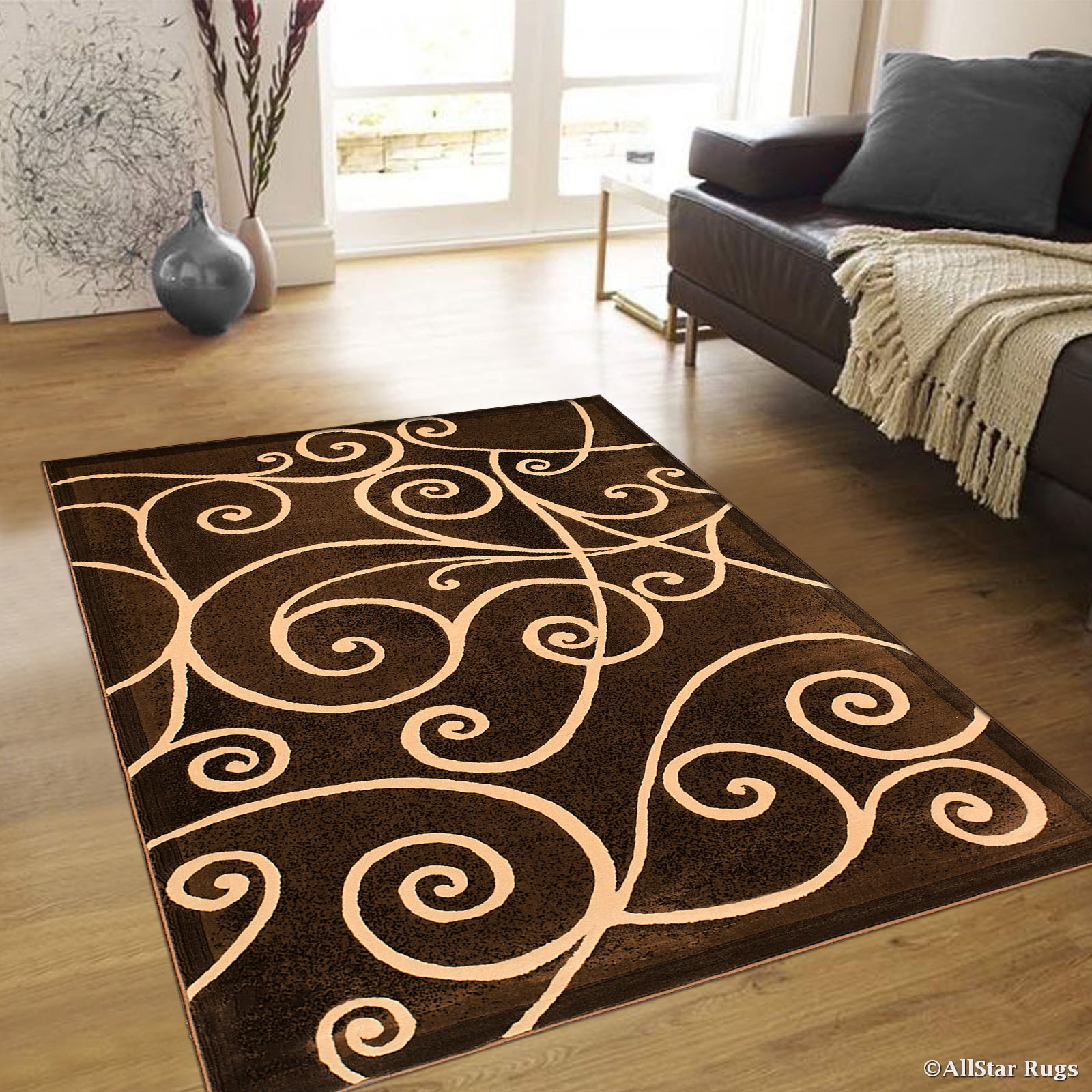 Allstar Brown Abstract Modern Area Carpet Rug (5' 2" x 7' 2")