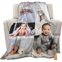 Custom Blanket with Photo Text Personalized Gift, 1-10 Pictures Customized for Mother Father Family, Christmas Halloween Thanksgiving Birthday Wedding Valentine's Day Gift 40''x30''