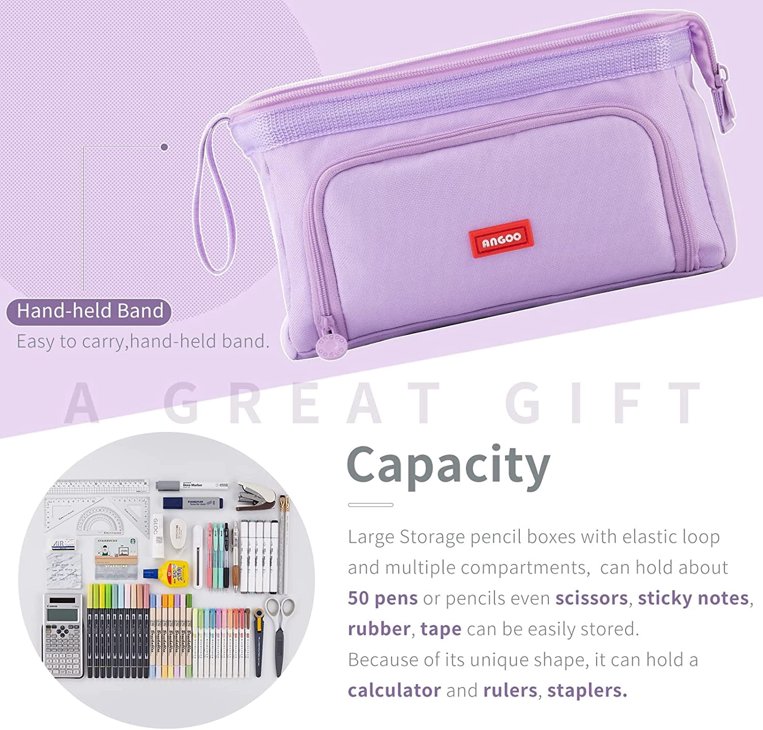 Clackibukvyz Pencil Pouch, Large Capacity Pencil Case for Teenagers, Girls, Boys (Purple)