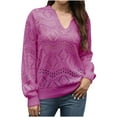 thumbnail image 2 of Fnooota Sweaters for Women, Long Sleeve Lightweight V Neck Knit Pullover Tops Hot Pink Size L, 2 of 9