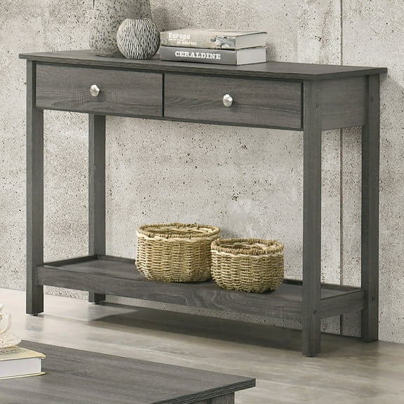 Aranda 2-Drawer and 1-Shelf Wood Rectangle Console Table, Gray