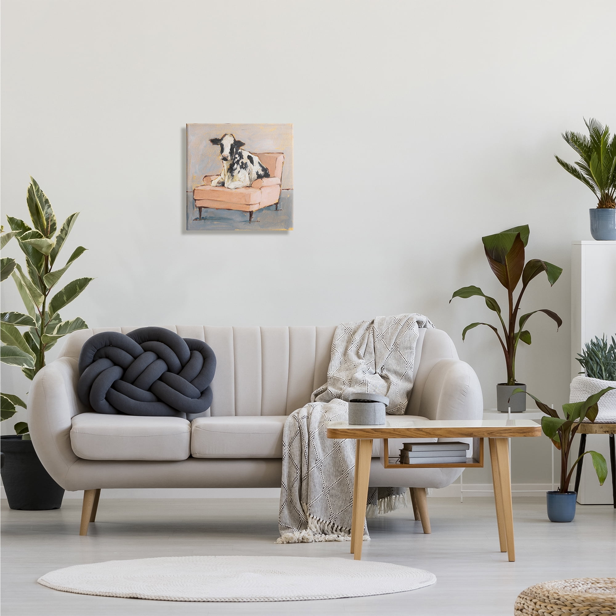 Sweet Baby Calf on a Pink Couch Neutral Color Painting Animals & Insects Gallery-Wrapped Canvas Print Wall Art, 17x17