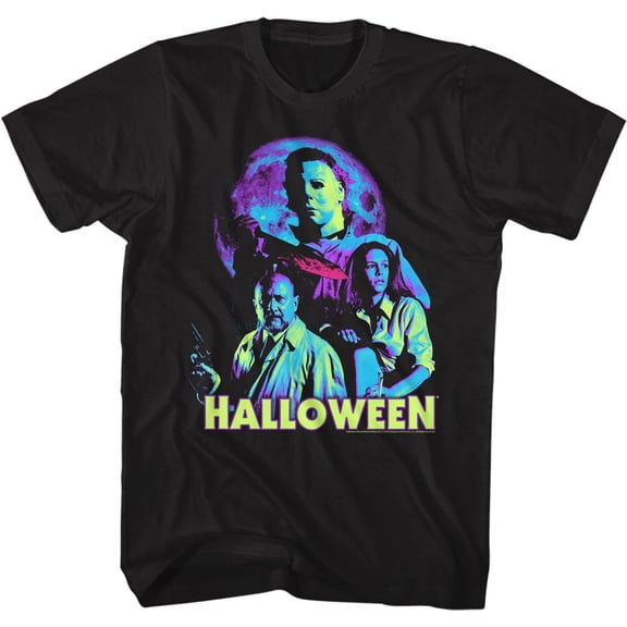 Halloween Neon Moon Black Adult T-Shirt 4Xlt