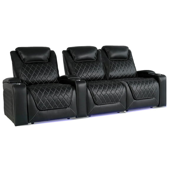 Valencia Oslo XL Home Theater Seating | Premium Top Grain Italian Nappa 11000 Leather, Power Headrest and Recliner, Power Lumbar Support (Row of 3 Loveseat Right, Midnight Black)