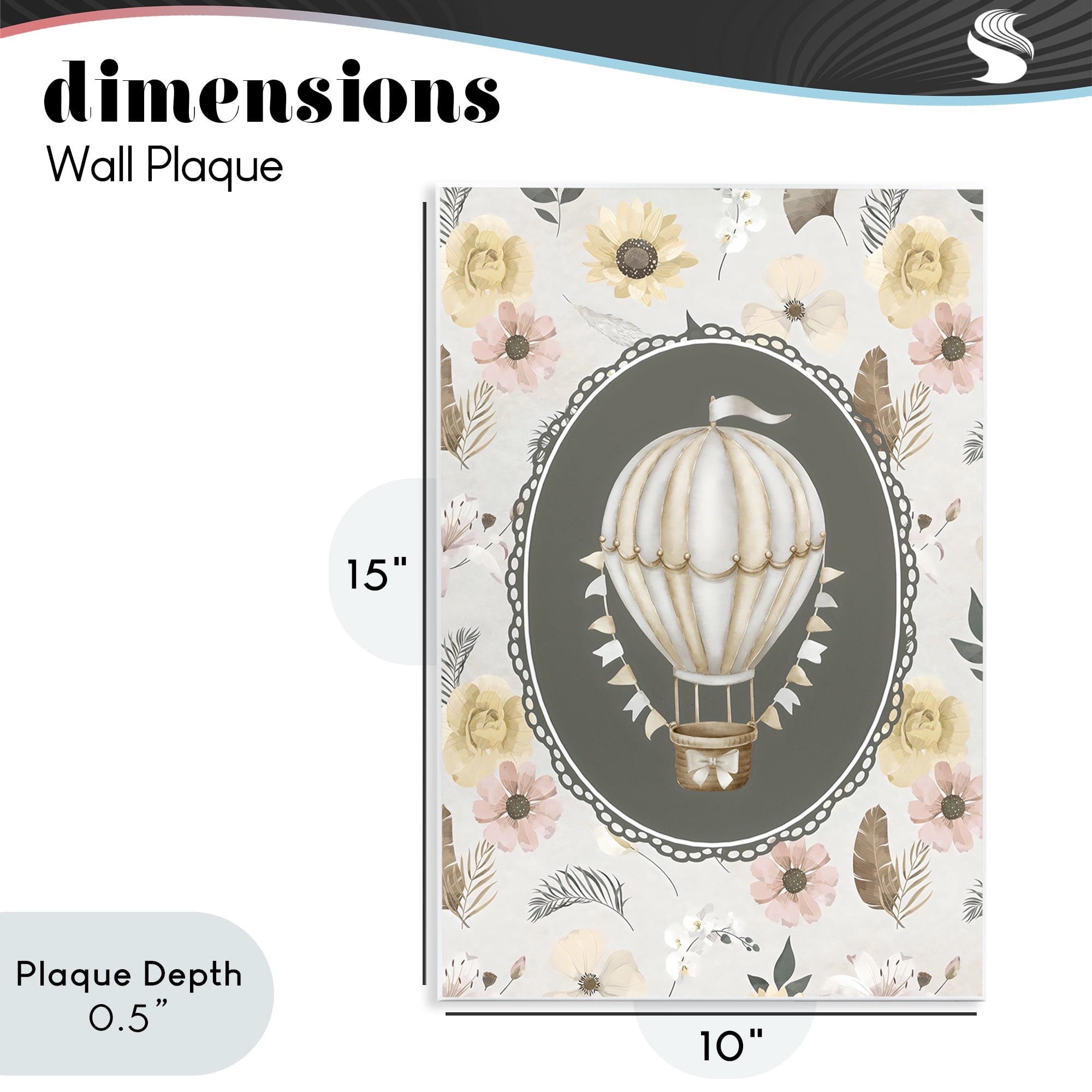 Stupell Industries Sunnyside Balloon over Florals Wall Plaque Art, design by Ink Drop Loft