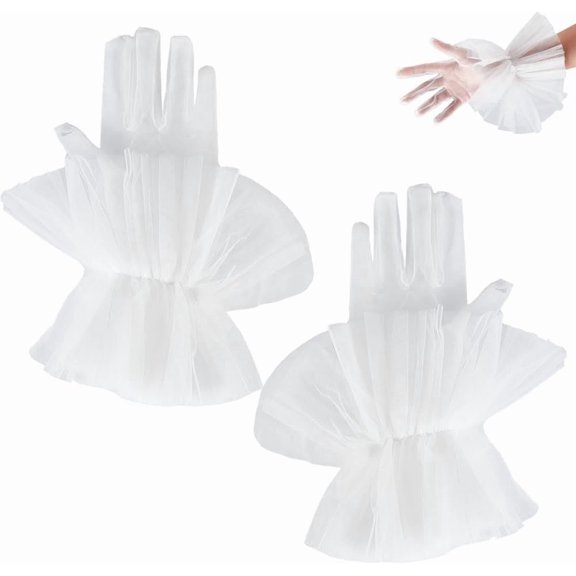 1pair Short Tulle Ruffle Gloves for Women Mesh Gloves Wedding Evening Opera Tea Party Prom Gloves Costume Accessories White