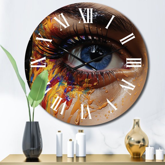 Designart "Colorful Crying Eye of a Woman I" Fashion Oversized Wall Clock
