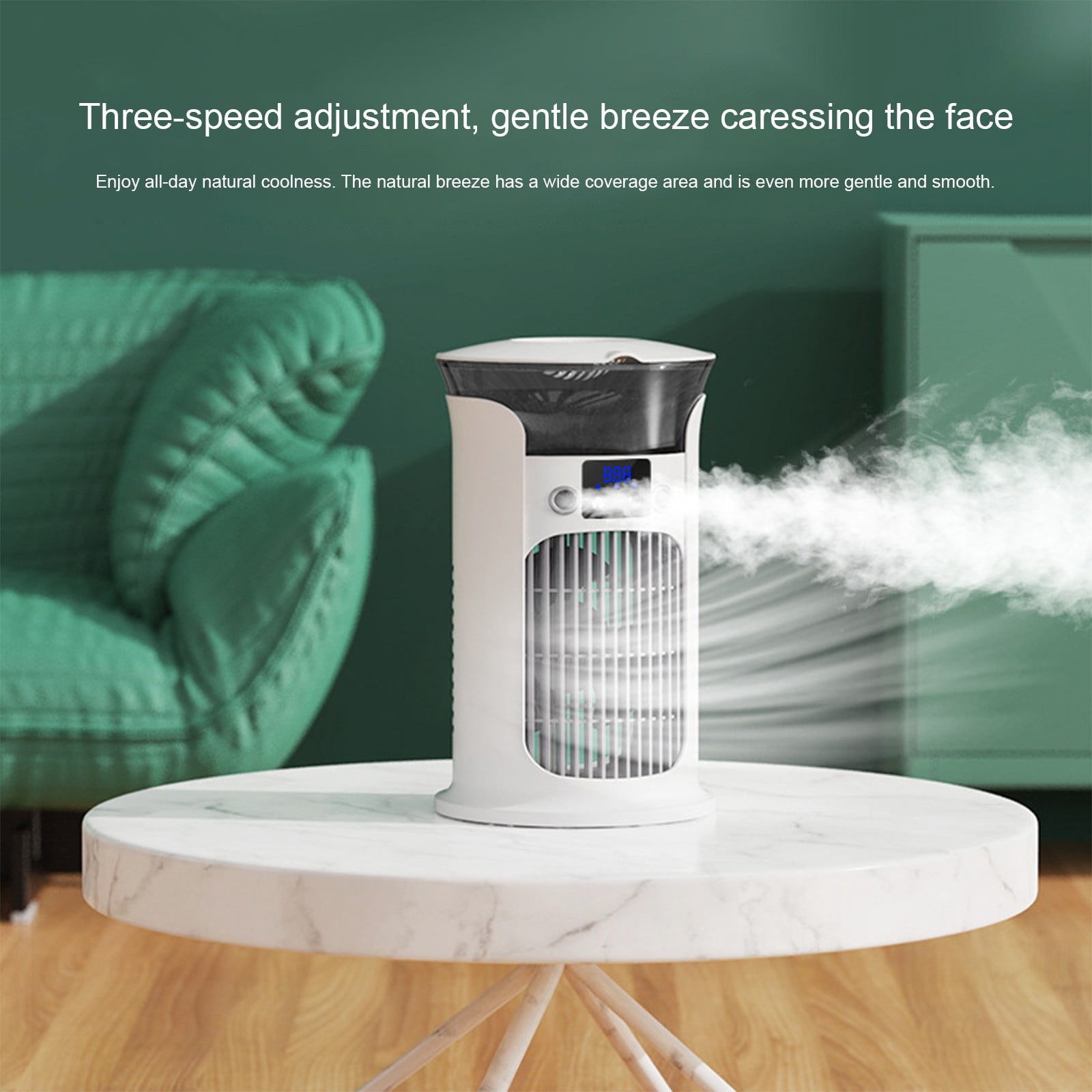 Portable Evaporative Air Cooler,USB Charging,3-Speed Desktop Air Conditioner,7-Color LED Light,Humidification Function for Home
