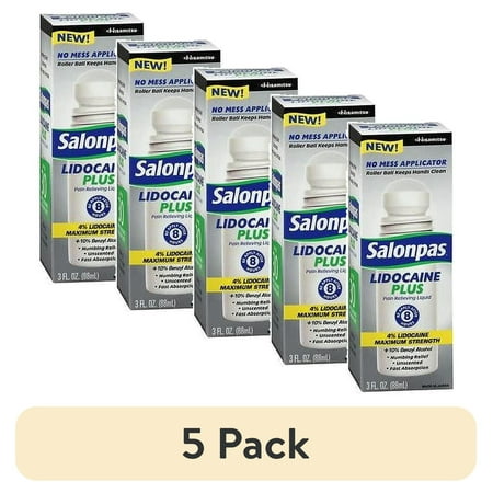 (5 pack) Salonpas lidocaine plus roll on pain relieving 4% lidocaine 3oz each