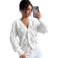 thumbnail image 6 of Women's Bowknot Chunky Knit Cardigan Sweaters Open Front Cozy Long Sleeve Button Up Cardigan for Winter White S, 6 of 10