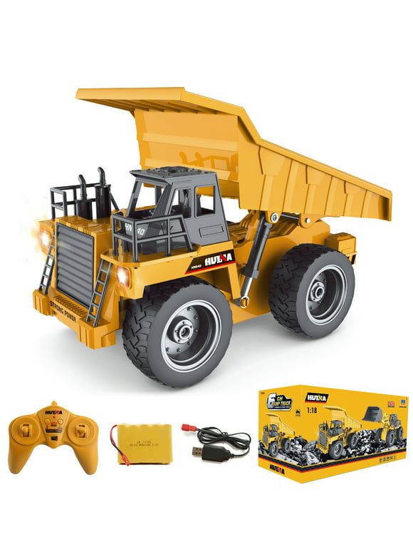 Fisca 4WD Metal Cab Remote Control Dump Trucks Toys for Kids, Adults RC Construction Vehicle Trucks with Lights and Sound, Yellow