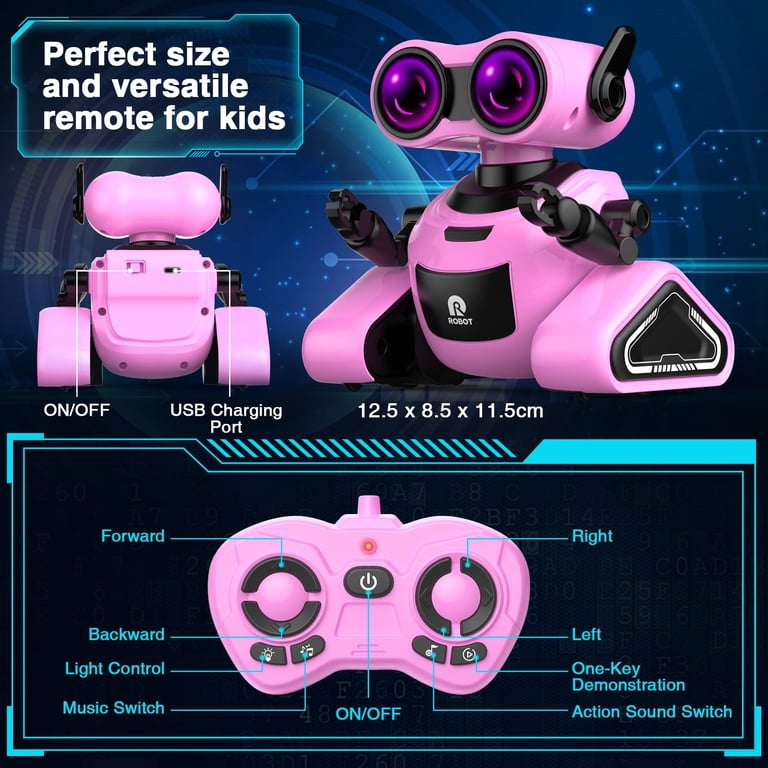 Yerloa Robot Toys, Rechargeable RC Robot, Pink with Music, LED