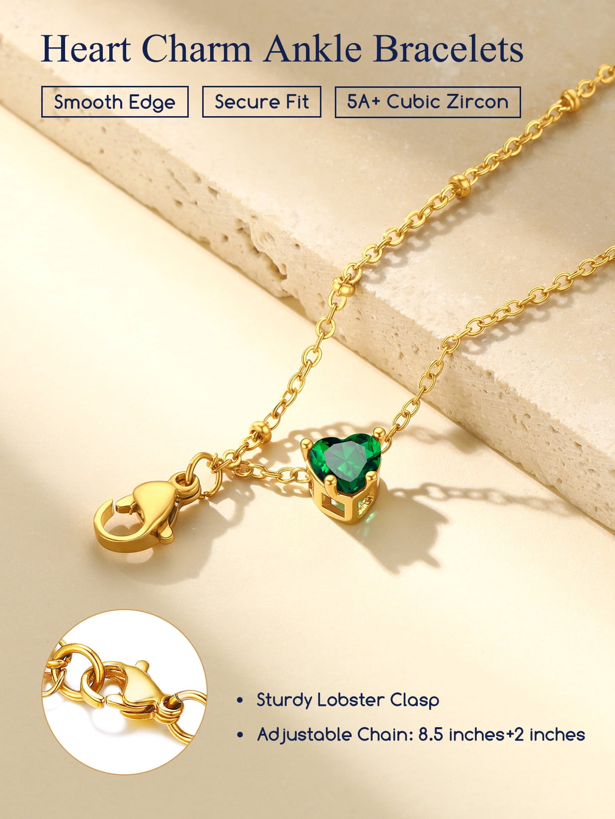 Suplight 925 Stelring Silver Birthstone Crystal Anklet Double Layered Ankle Chain Bracelets for Women