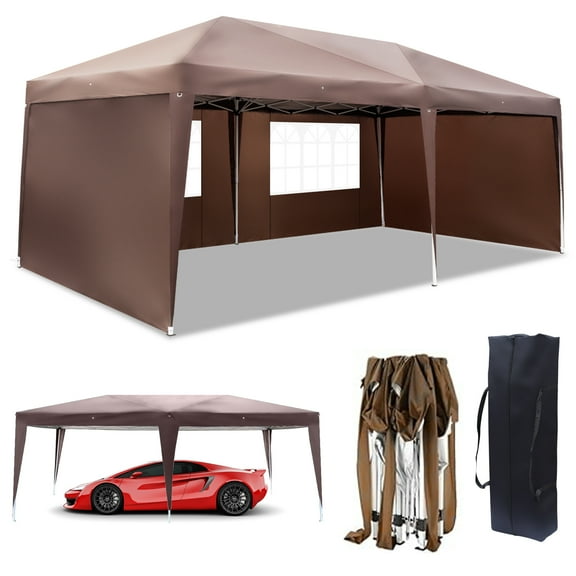Ktaxon 10'x20' Canopy Wedding Party Tent Pop up Gazebo with 4 Sidewall Coffee