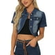 thumbnail image 1 of Chaqueta de mezclilla recortada de mujer con cuello de solapa y manga corta, azul, talla S, 1 of 6
