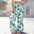 thumbnail image 6 of Sexlip Wide Leg Pants for Women Floral Printed Elastic Waist Drawstring Casual Loose Fit Long Flowy Trousers Green M, 6 of 8