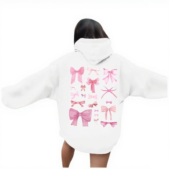 Fall Hoodie for Women Bow Print Long Sleeve Casual Graphic Preppy Winter Y2k Clothes