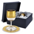 thumbnail image 2 of Zion Judaica Elegant Shabbat Kiddush Cup Goblet Set Hammered Metal 2-Tone Gold and Silver Wine Cup with Coaster Laser Cut Wine Blessing Passover Seder Footed Wine Goblet 5.5 oz Stemmed Shabbos Cup, 2 of 5