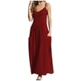 thumbnail image 2 of Robes Grande Taille pour Femmes Été Décontracté Sans Manches Col Rond Uni Mi-Longueur avec Poches Robe Ample Robe de Soirée Élégante en Liquidation, 2 of 6