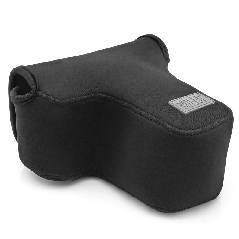 Neoprene Camera Strap and Camera Case Black with Quick Release Buckles and Accessory Storage Pockets by USA Gear - Works with Canon , Fujifilm , Nikon , Olympus , Sony and More Cameras