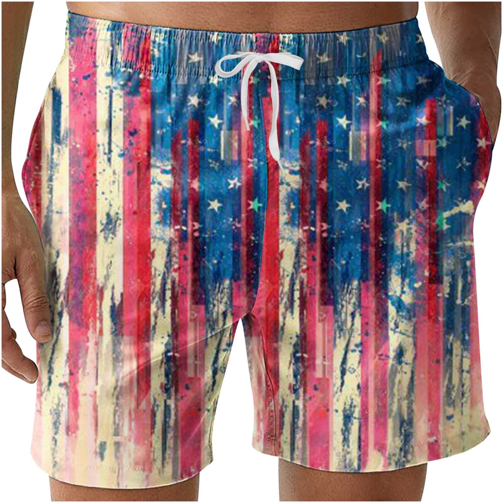 American Flag Shorts Men 7 Inch,2023 Summer Mens Swim Trunks
