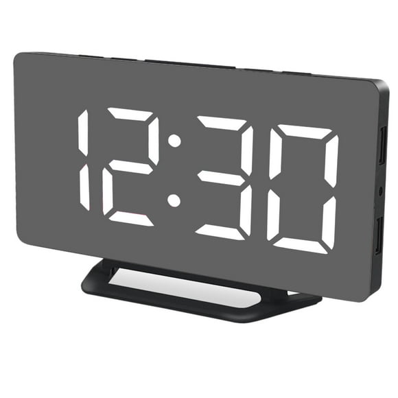 Reloj digital , Despertadores eléctricos LED Superficie de espejo nocturno automático, Brillo de 3 niveles, Puertos USB duales