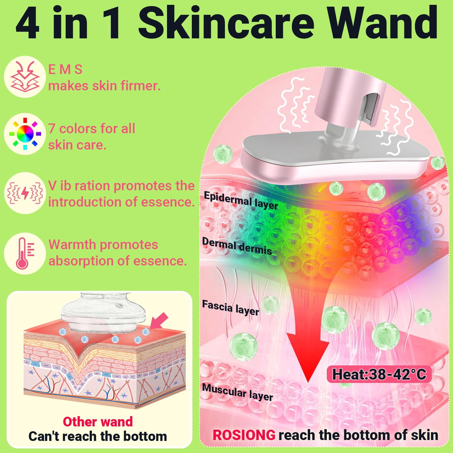 Acne Light Therapy Wand Red Light Therapy for Face - LED Facial Skin Red Blue Light Therapy Wand Device at Home