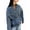 Light Blue, variant on Women Beaded V Neck Button Down Motorcycle Denim Jacket Cinched Waist Streetwear Fall Clothes Trendy Dark Blue L