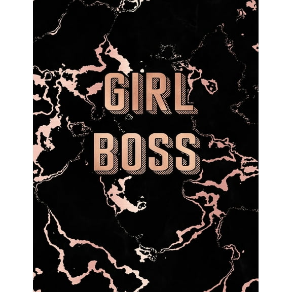 Girl Boss: Inspirational Quote Notebook, Trendy Black Marble and Rose Gold - 8.5 x 11, 120 College Ruled Pages, (Paperback)