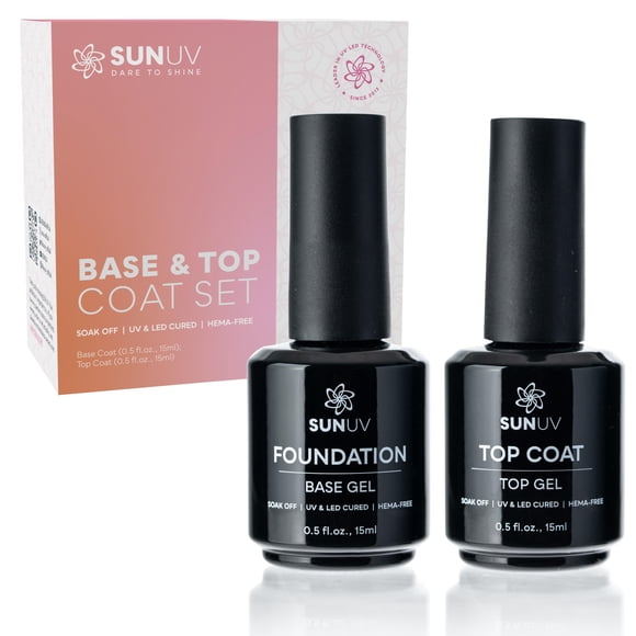 Set de esmalte de uñas en gel SUNUV, capa superior y capa base de gel, 15 ml, 2 unidades