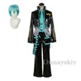thumbnail image 3 of Disfraz de cosplay de Anime Mikuo, versión masculina, color verde, cualquier tamaño, hecho a medida, conjunto completo, chaquetas negras personalizadas perfectas con pelucas verdes, 3 of 5