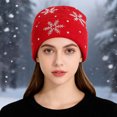 thumbnail image 2 of XIAOCHA Snowflake‑Rhinestone Beanie for Women，Gem‑Trim Fall‑Winter Outdoor Toque,Red, 2 of 5