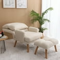 thumbnail image 3 of DEALTOPS Accent Chair with Ottoman Set, Fabric Armchair with Wood Legs and Adjustable Backrest , Mid Century Modern Comfy Lounge Chair for Living Room-Beige, 3 of 9
