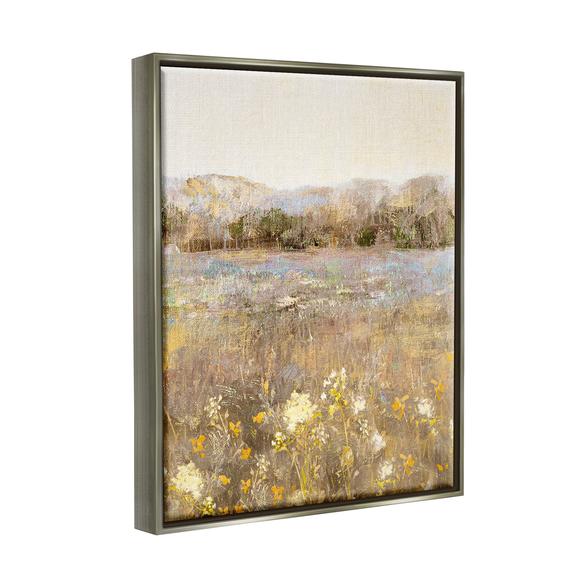 Stupell Industries Yellow Wildflower Blooms Landscape Landscape Painting Gray Floater Framed Art Print Wall Art