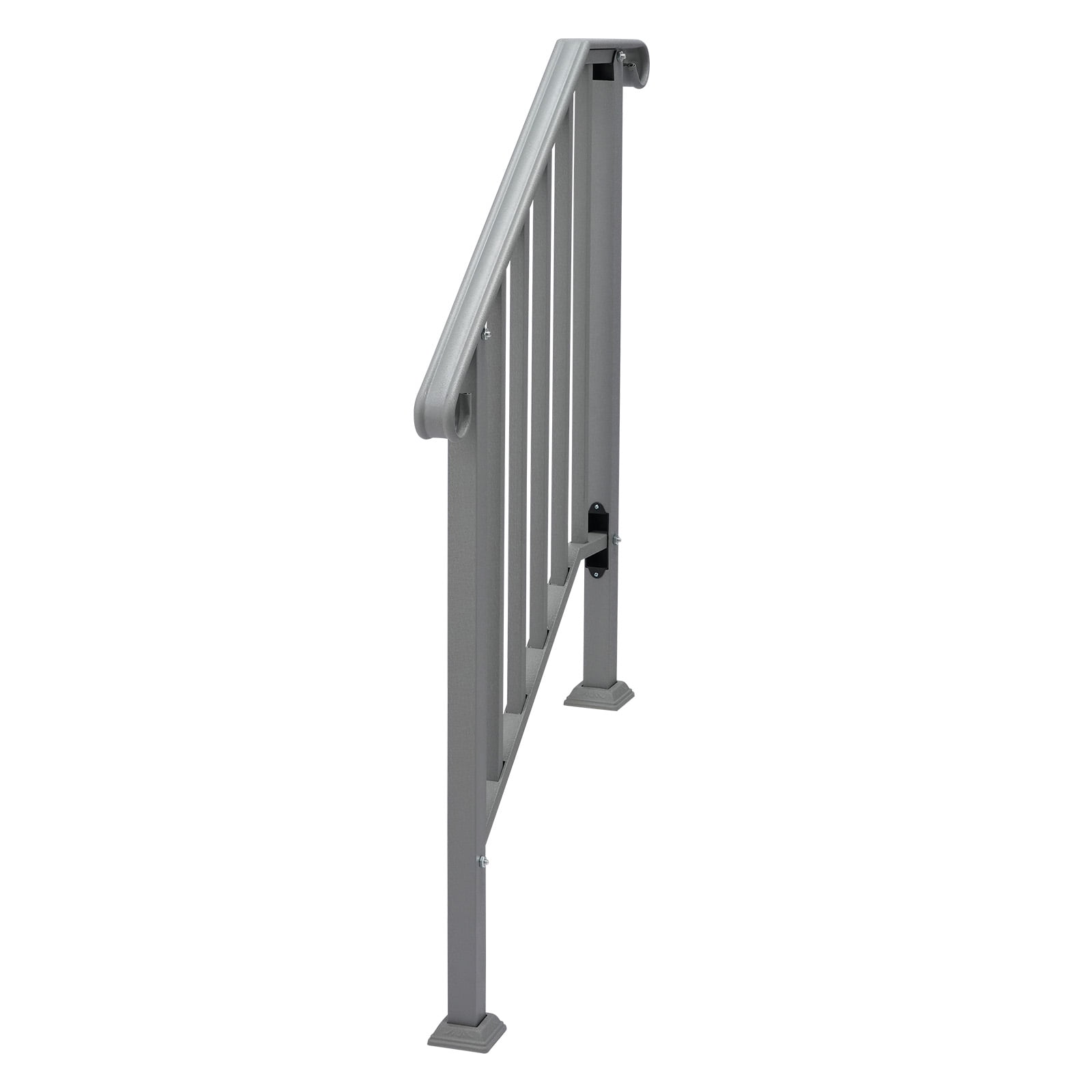Silver Powder Coated Galvanized Iron Curved Stair Handrail Fit 2 Steps Outdoor Garden Picket Step Safety Railing With Full Installation Hardware